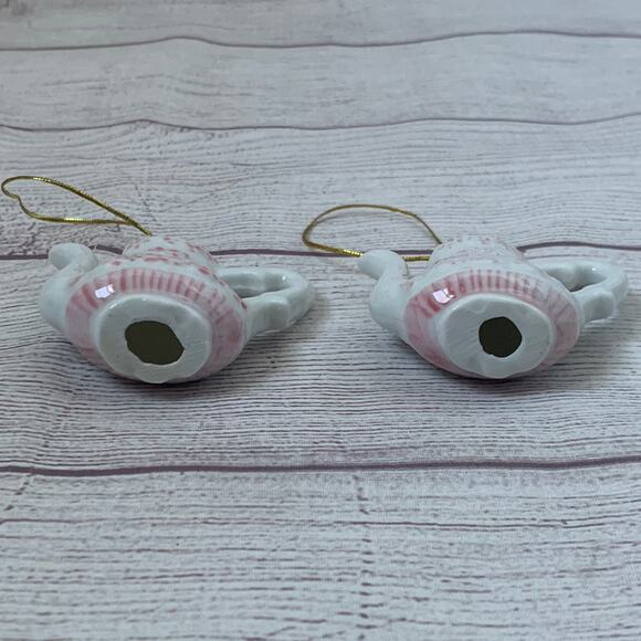 White and Pink Floral Porcelain Teapot Ornament Set of 2 - Picture 8 of 12